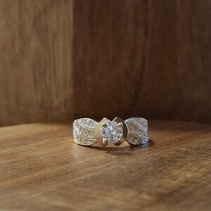 Sterling Silver & Gold Accent Engagement Solitaire Ring – Size 7 – Brand New